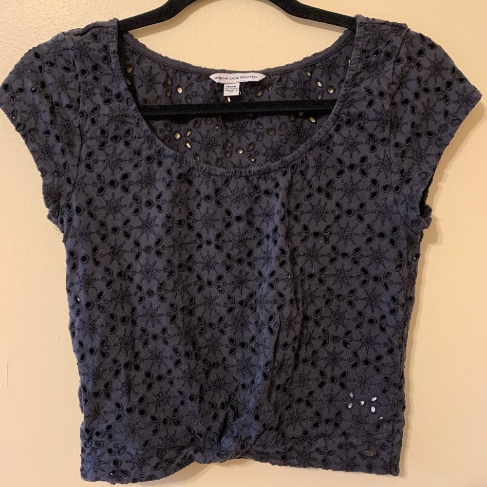 American Eagle Black Summer Shirt Cropped